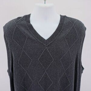 Claiborne Argyle Gray Knit Sweater Vest V-Neck 2XLT Tall Cotton